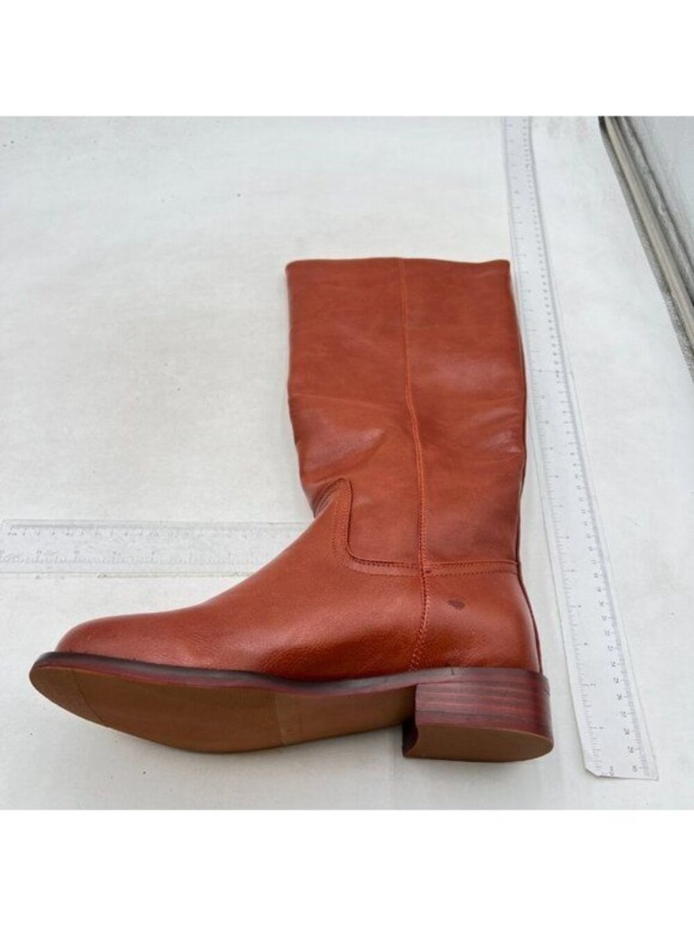 FOWT Women Platform Round Toe Knee High Boots Low Chunky Heel Riding Boots Brown